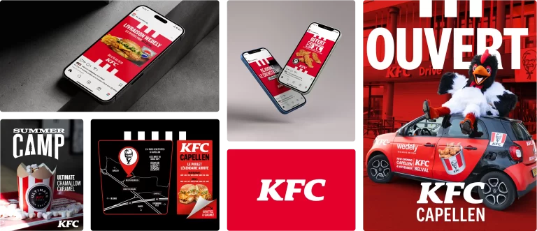 Visuel principal du projet KFC Luxembourg conçu par l'agence Wait: illustrant la stratégie de communication pour les trois restaurants du Grand-Duché