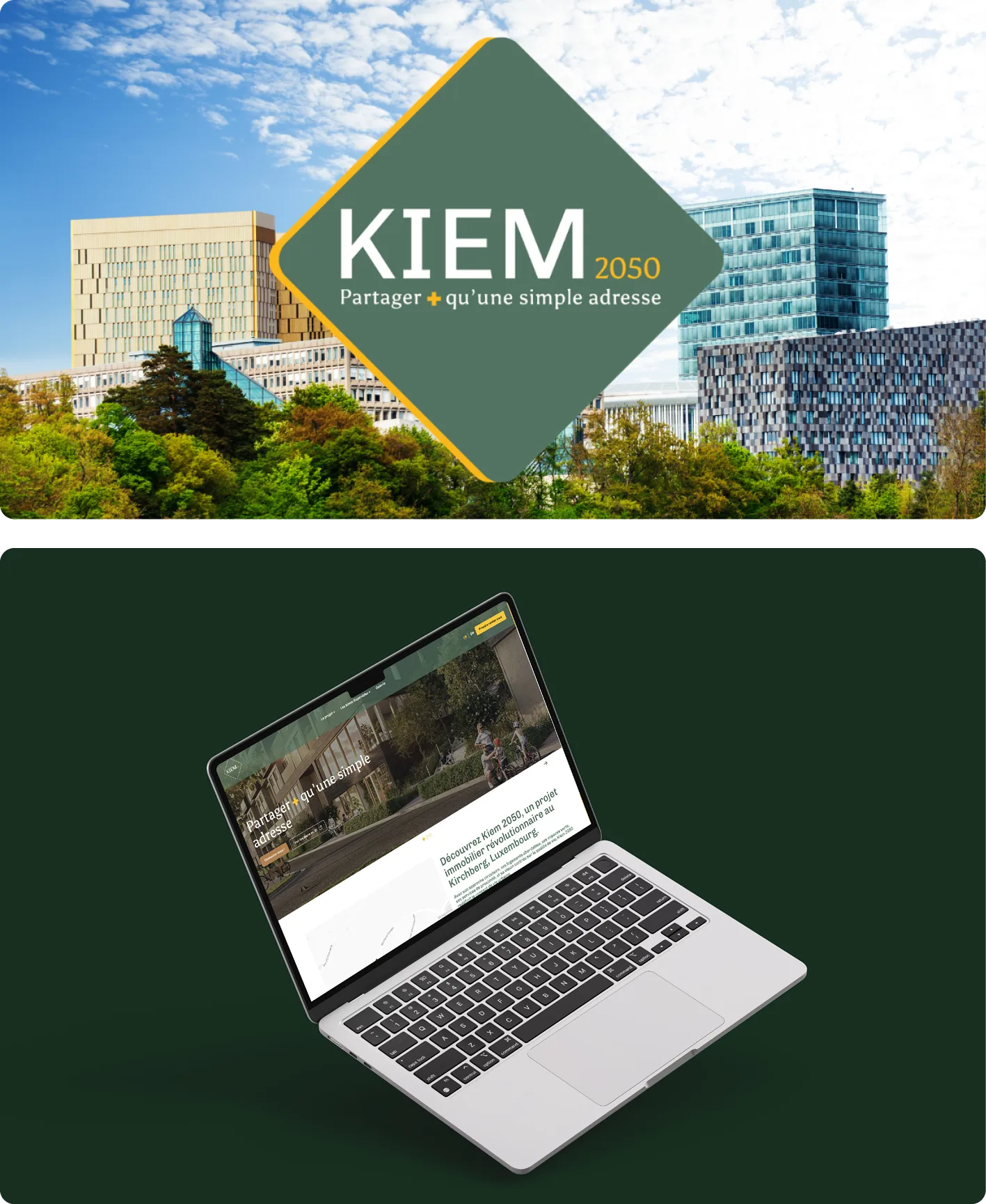 Visuel principal du projet immobilier KIEM 2050 conçu par l'agence Wait: présentant le futur bâtiment durable au Kirchberg à Luxembourg