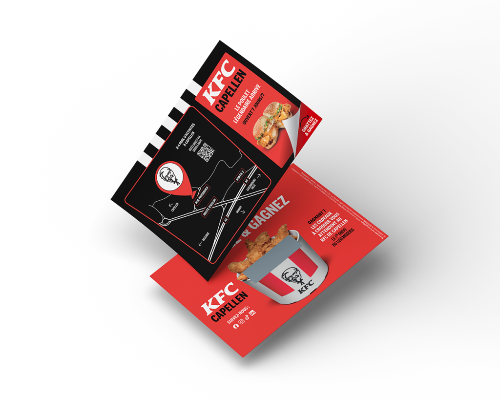 Flyer d'annonce de l'ouverture du restaurant KFC de Capellen conçu par l'agence Wait: