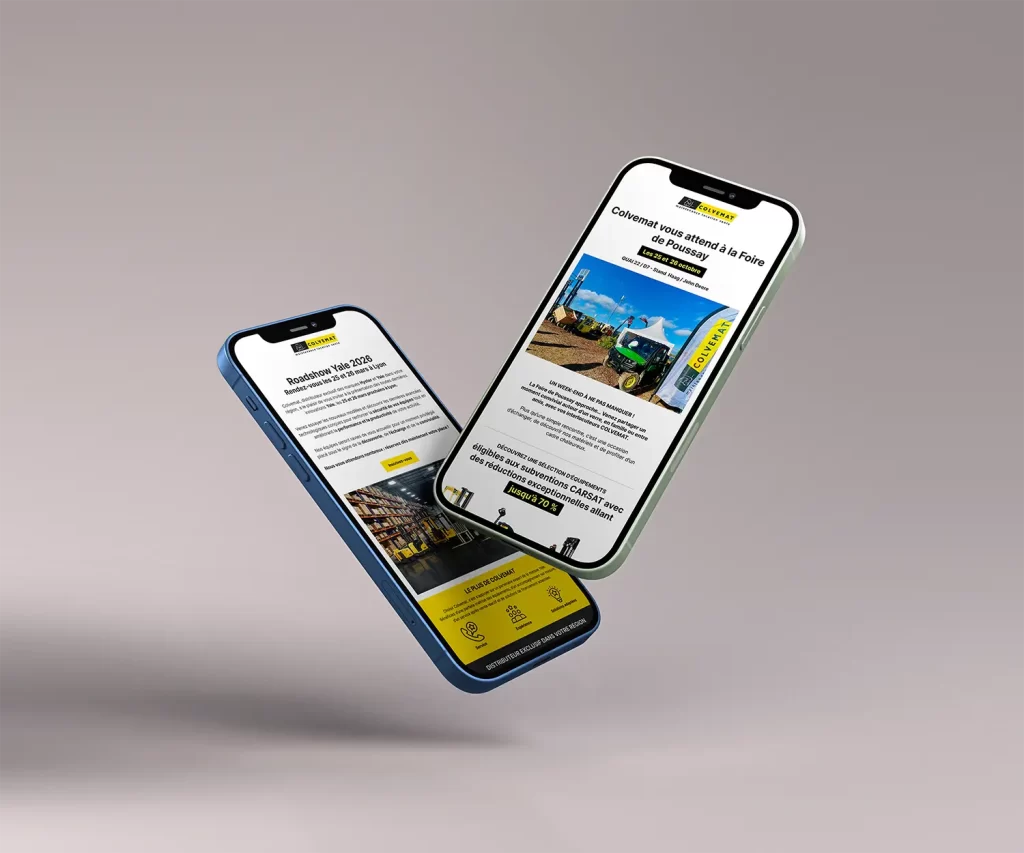 Mockup de la newsletter Colvemat conçue par l'agence Wait: pour la promotion des matériels industriels multimarques