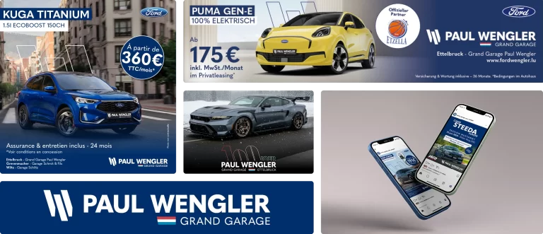 Visuel principal du projet Grand Garage Paul Wengler conçu par l'agence Wait: illustrant la campagne pour les 100 ans du concessionnaire Ford au Luxembourg