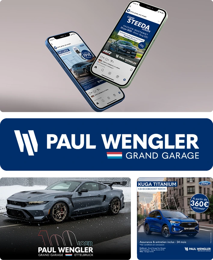Visuel principal du projet Grand Garage Paul Wengler conçu par l'agence Wait: illustrant la campagne pour les 100 ans du concessionnaire Ford au Luxembourg