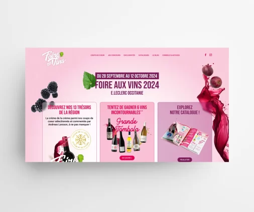 Page du site de la foire aux vins E.Leclerc 2024 conçue par l'agence Wait: pour SOCAMIL
