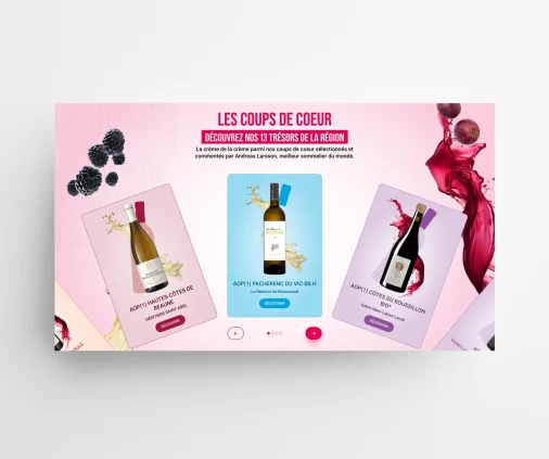 Carrousel interactif « Coup de cœur » de la foire aux vins E.Leclerc 2023 réalisé par l'agence Wait: pour SOCAMIL