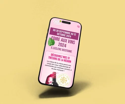 Visuel de la campagne vins SOCAMIL réalisé par l'agence Wait: pour la foire aux vins E.Leclerc en Occitanie