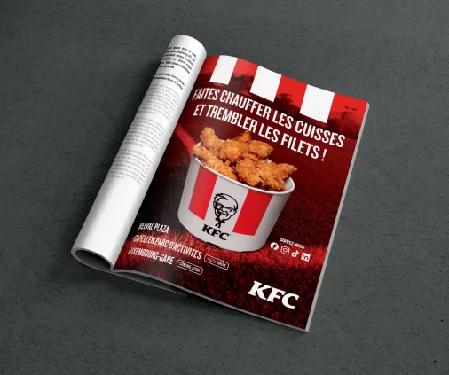 Annonce magazine pour KFC Luxembourg conçue par l'agence Wait: pour la campagne de communication print